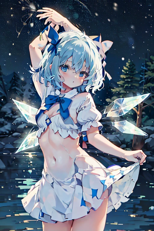 Cirno dancing on a quiet lake at Christmas　White Christmas　quiet night lake　Powdery snow falls　Christmas tree　Christmas Cake　illumination　Meteor Shower　　My breasts are small　Clothes are default