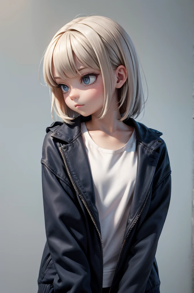 (1 boy:1.2),Bob Hair,Cut your bangs,a blond,cute face,12year old,headphones,Back alley,Street Fashion