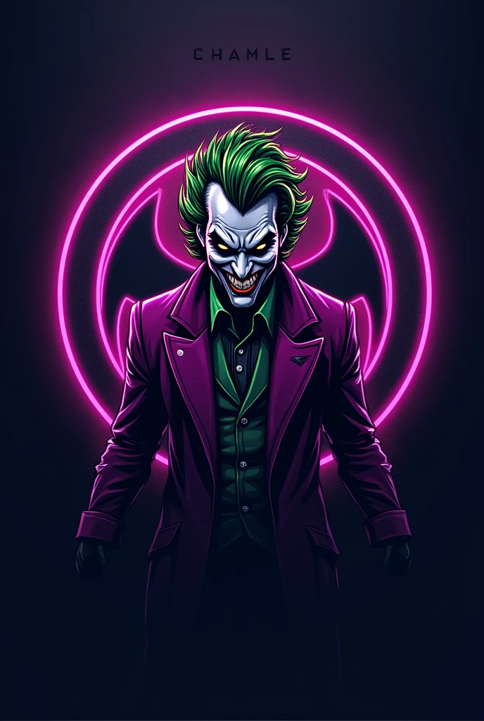 Joker Batman from DC, neon ring on the background, cyberpunk art style, cyberpunk style, cyberpunk style, cyberpunk character, hyper-realistic cyberpunk style, cyberpunk color, powerful lighting, motion synchronization, dynamism, charged energy, hot action