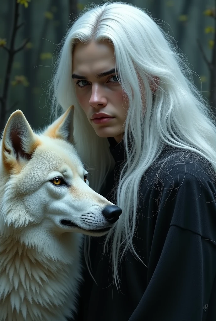 White wolf puppy. Baby, small, , Male, holding, is sitting, weapon, Male focus, horns,Background to the war, colored leather, fire, candle, Without clothing , completely naked. vagina , ((Masterpiece, Best quality))
