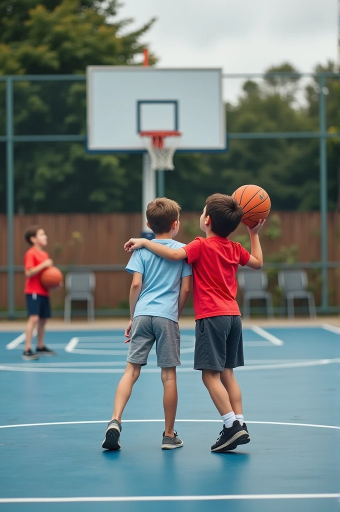 Children playing basketball match