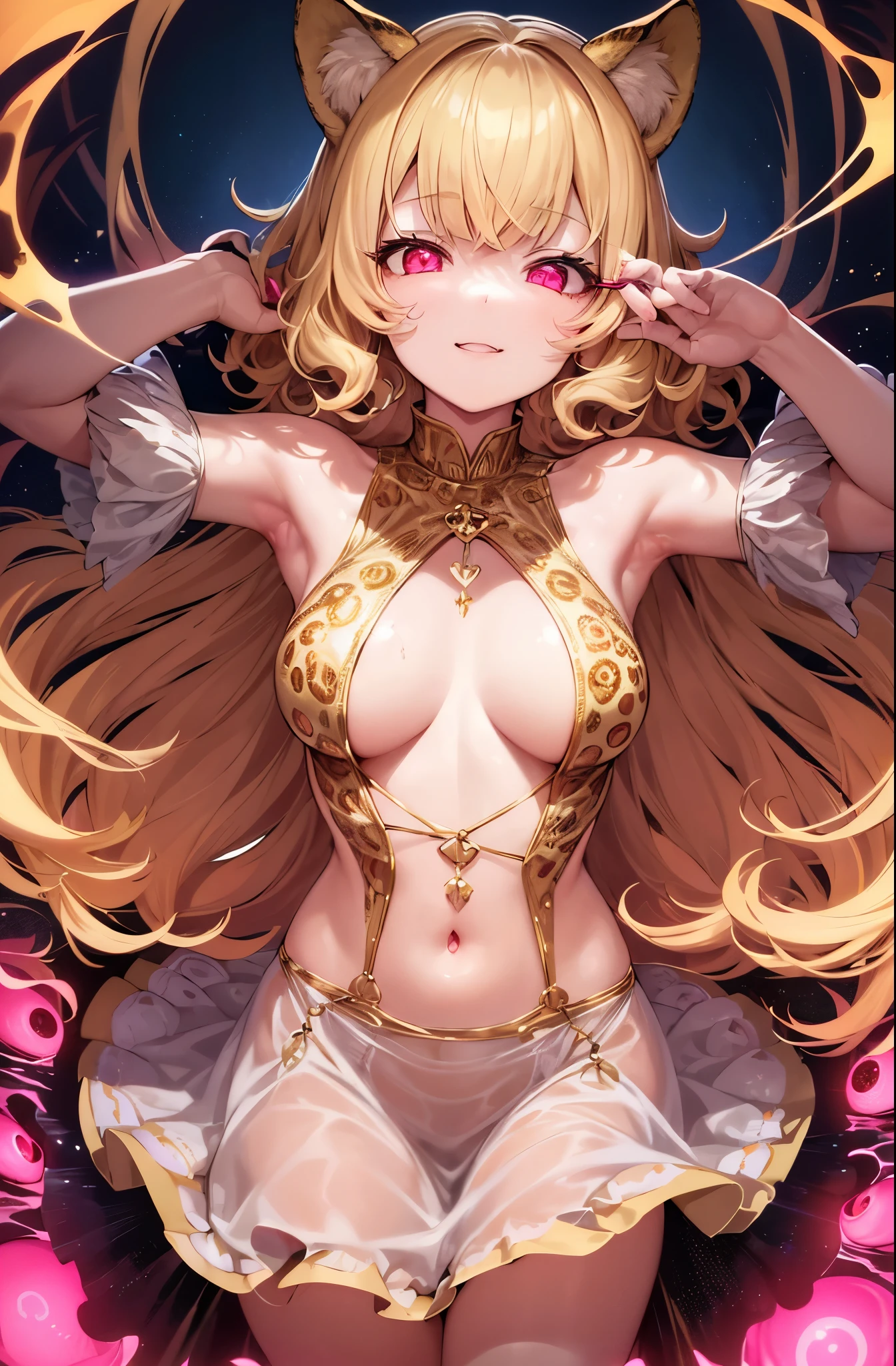 Full body, ((1 female, masterpiece, best quality.
Detailed, illustrated, anime))), (curvy body queen succubus has huge breasts: 1.2)
(Lower chest: 1.5) (Devil's horn: 1.5) (thick
Thighs: 1.3) (Great Devil Wings: 1.5) (Devil Long Tail: 1.5), (Lace Underwear: 1.5) (Shiny Skin: 1.5), (High Heels, Super Long Hair: 1.5) (Pink Lips: 1.4) (Thick Lips: 1.4), (Lustrous Lips: 1.6), (Shiny Lips: 1.5), ((Gentle
Smile, garter standing, blonde hairstyle, earrings, necklace sexy wavy tattoo hair)), navel, looking at the audience, cleavage,