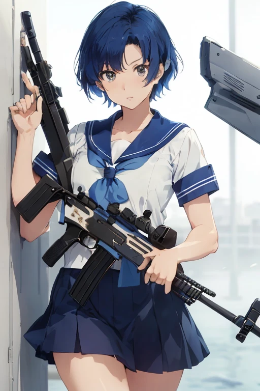 masterpiece,Best Quality,
Sailor Mercury, (((Assault rifle sights,1.8))) ,Machine gun,((photographの構え,1.5)),A look of determination, A sophisticated sailor&#39;s uniform, Stylish long hair, Stylish hairstyle、Gradient Hair Color,City Rooftops, ((smog, intense.1.5)),Strong winds,Dynamic Angle,Inner color for curly hair,photograph,Firing,Smoke from the gun barrel,photographの構え,Super dynamic angle of kneeling,Dripping Sweat,Realistic meat,Get a shot,Clevis、Stylish accessories,Hit by bullet,Scratch