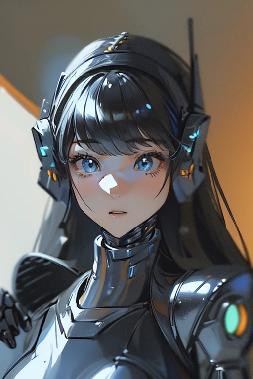 (masterpiece),(Highest quality),(Super detailed),(Best illustrations),(Best Shadow),(Absurd),(Detailed Background),(so beautiful), 16K, 8K, 4K,(Best Shadow),robotization,woman ,big bust,Robot Joint ,Metal skin,Black robot Suit,long hair,a black robot suit that covers the whole body,robot hand,cyber bodysuit,mecha head,robotization, transforming into robot,(Detailed hands and fingers:1.2),perfect anatomy,cybernetic girl,sci-fi armor,cyborg girl