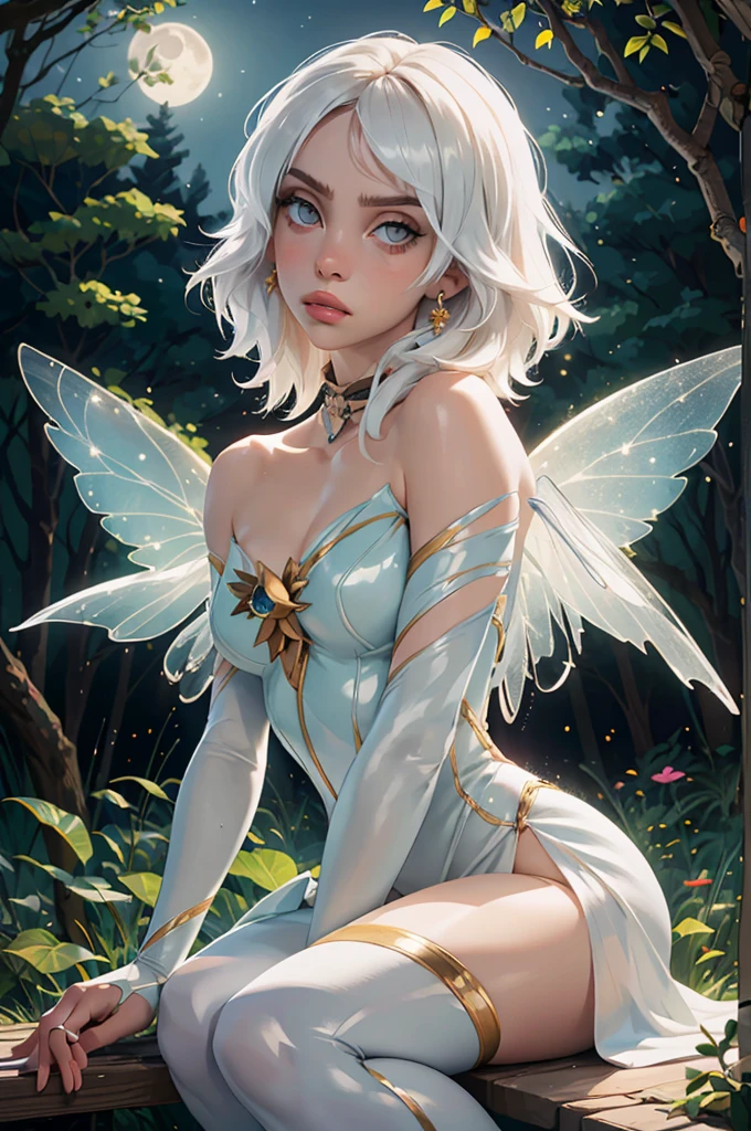 (masterpiece, best quality), 8k, portrait of a 22 yo fairy, white hair, nude skinny, nude, small breasts, white pubic hair