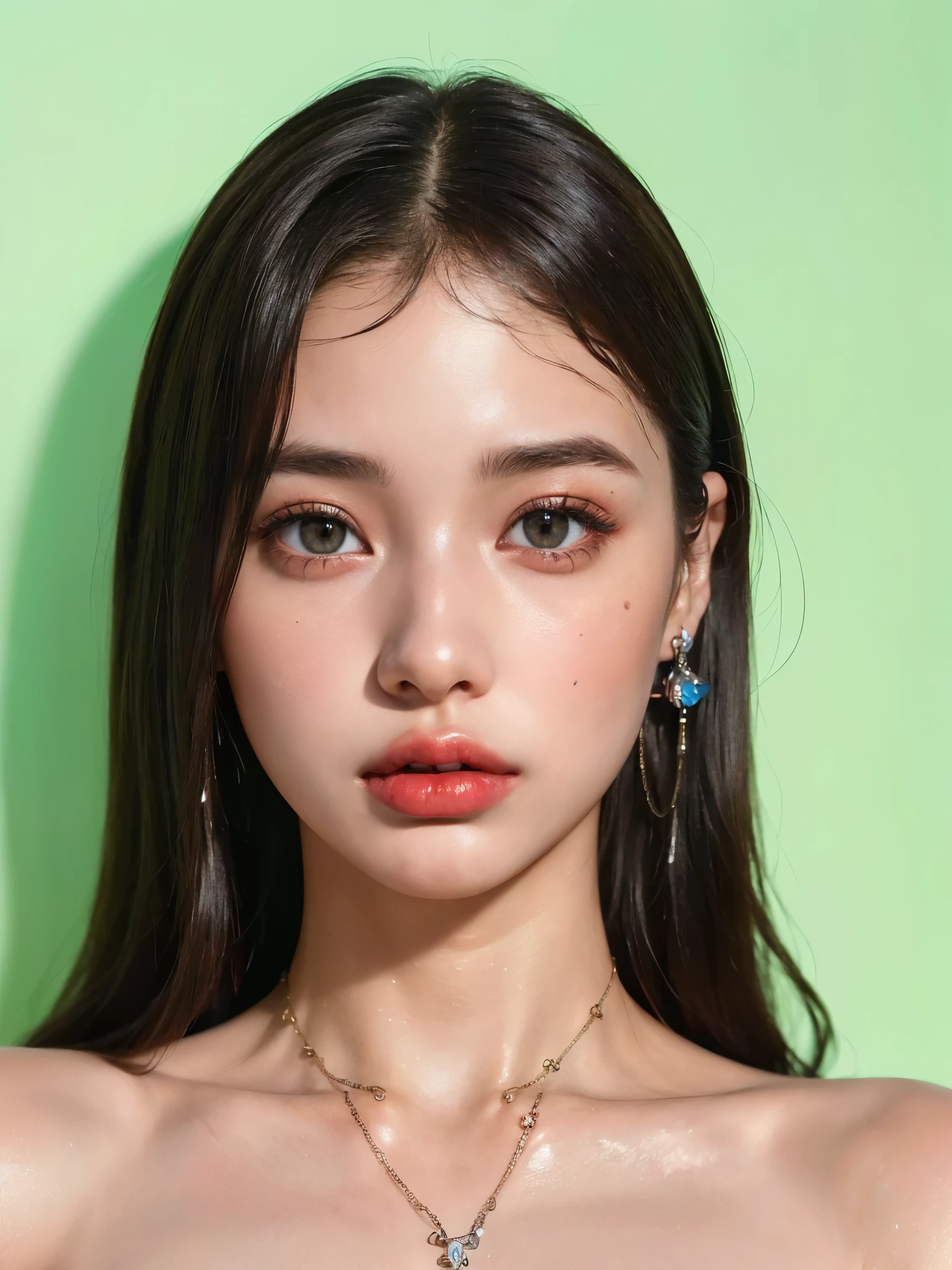 (UHigh resolution, retina, masterpiece, Accurate, Anatomically correct, Textured skin, Super Detail, Attention to detail, high quality, 最high quality, High resolution, 1080P, High resolution, 4K, 8k, 16k), (美しいAttention to detail目, Beautiful lip detail, Highly detailed eyes and face), Soft lighting, Physically Based Rendering, Vibrant colors,(((最high quality、masterpiece, 高精細CG8kイラスト, Highly detailed lights and shadows, Highly detailed face and eyes,masterpiece, 最high quality, Alone, One girl, Glowing Skin, Earrings, Splendid, Whimsical details, wall,Bright red lips, Fascinating,Shallow depth of field,Futuristic Fashion,Fantastic Fashion,Unknown Fashion, Generate a futuristic woman wearing floating hologram jewelry, such as rings and necklaces. The jewelry appears to hover around her body, glowing with shifting colors, and reflecting light from her futuristic surroundings, Contrasting, Professional Model, frontを向く、front, Portraiture , Left detailed pupil,Right symmetrical pupil,Wavy Hair))), (Glowing Skin), (Wide-angle),(Alone),  (Urzan-6500:0.33)、Outdoor、(((whole bodyショット,whole body,Model pose)))