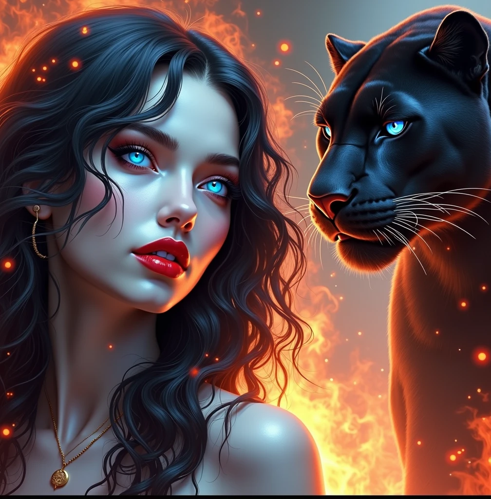 Sensuality and mystery: (linda mulher morena suando, olhos azuis e seios grandes, corpo inteiro, roupas transparentes, correndo no deserto com um tigre ao seu lado. (((Pele de menina suando muito))).), Star Formations, Alto Contraste , de Picasso, Gothic Revival Drama