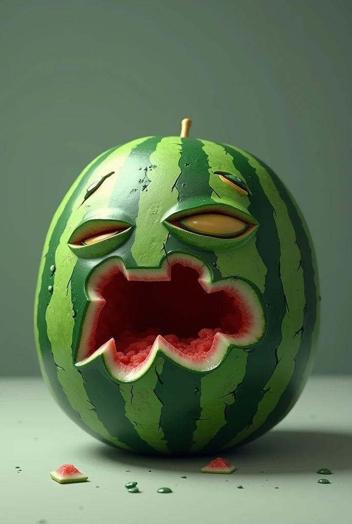 A sad watermelon because it was bitten