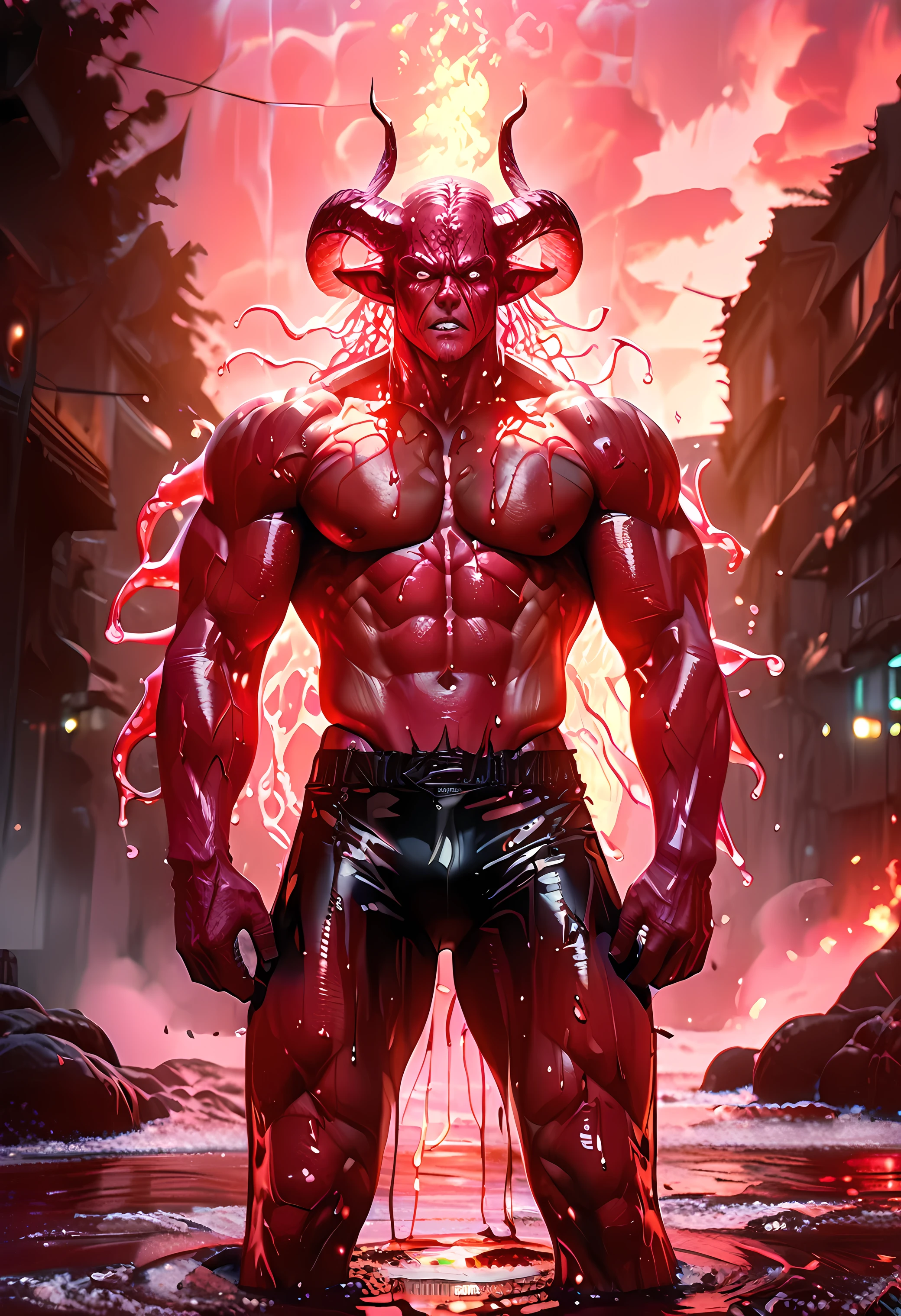 (1 girl), (cara delevingne:1.25), (carnage skinless physique:1.5), (1 super muscular undead skinless succubus with gigantic horns:1.5), (covered in red necrotic rotting skinless muscle:1.5), (exposed muscles & veins everywhere:1.5), (perfect fingers:1.25),(8k, RAW photo, photorealistic:1.25), dark horrific scary atmosphere, hellish landscape, Hellraiser like atmosphere,