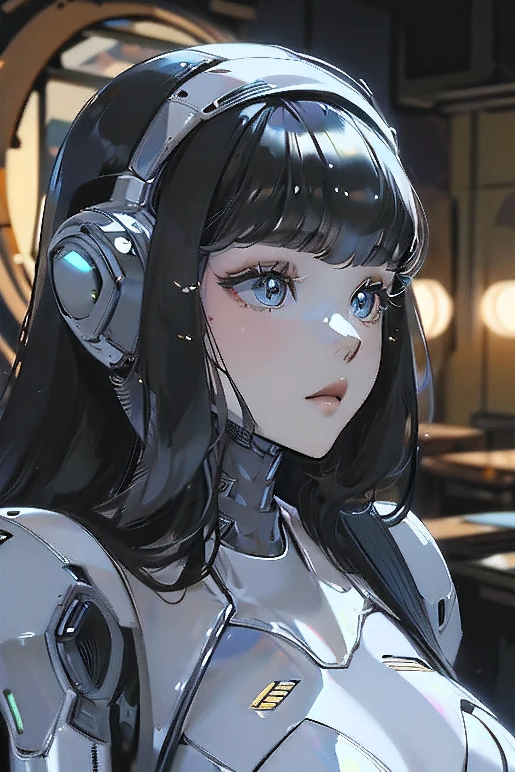 (masterpiece),(Highest quality),(Super detailed),(Best illustrations),(Best Shadow),(Absurd),(Detailed Background),(so beautiful), 16K, 8K, 4K,(Best Shadow),robotization,woman ,big bust,Robot Joint ,Metal skin,Black robot Suit,long hair,a black robot suit that covers the whole body,robot hand,cyber bodysuit,mecha head,(Detailed hands and fingers:1.2),Ball joint robot body,doll joint,beautiful face,beautiful robot girl,robotic eye,robotic hands,(no more human skin),android girl,cyborg girl