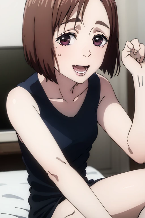 ((Best Quality)), ((masterpiece)), (be familiar with), Perfect Face, indoor, bedroom, Watching the audience,
One woman, Ieiri Glass,
Open Mouth, Ecstatic expression, blush, smile,
Small breasts, Flat Chest, , , , Girl,
Short Hair, Short Hair,
Leg spread,