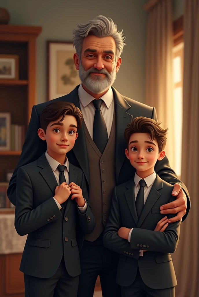 Familia de tres miembros, hombre maduro, Younger blonde woman,  Eight-year-old boy