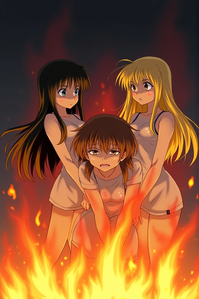 (3girls:1.2),akashi kaoru,nogami aoi,sannomiya shiho 8k, masterpiece, absurdres, anime,(completely nude:1.2),flat chest,pussy,niplles,bed room,