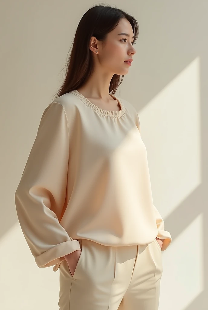 Long sleeve spring clothes、(In front of a white wall in the background、Inside the room、On the bed、night)、Tabletop、Don'Don't look at the camera、((Highest quality、8K、masterpiece:1.3))、Ultra-high resolution、(photoGenuineistic:1.4)、RAW Photos、Japanese,(For more information)、Genuine、Photographed in natural light、Highly detailed face and skin texture、Highly detailed lips、The correct state of the human body、Long Hair、Black Hair、Various poses、Natural color lip、short hair、Shortcuts、smile、avert your eyes、Looking down、Looking down