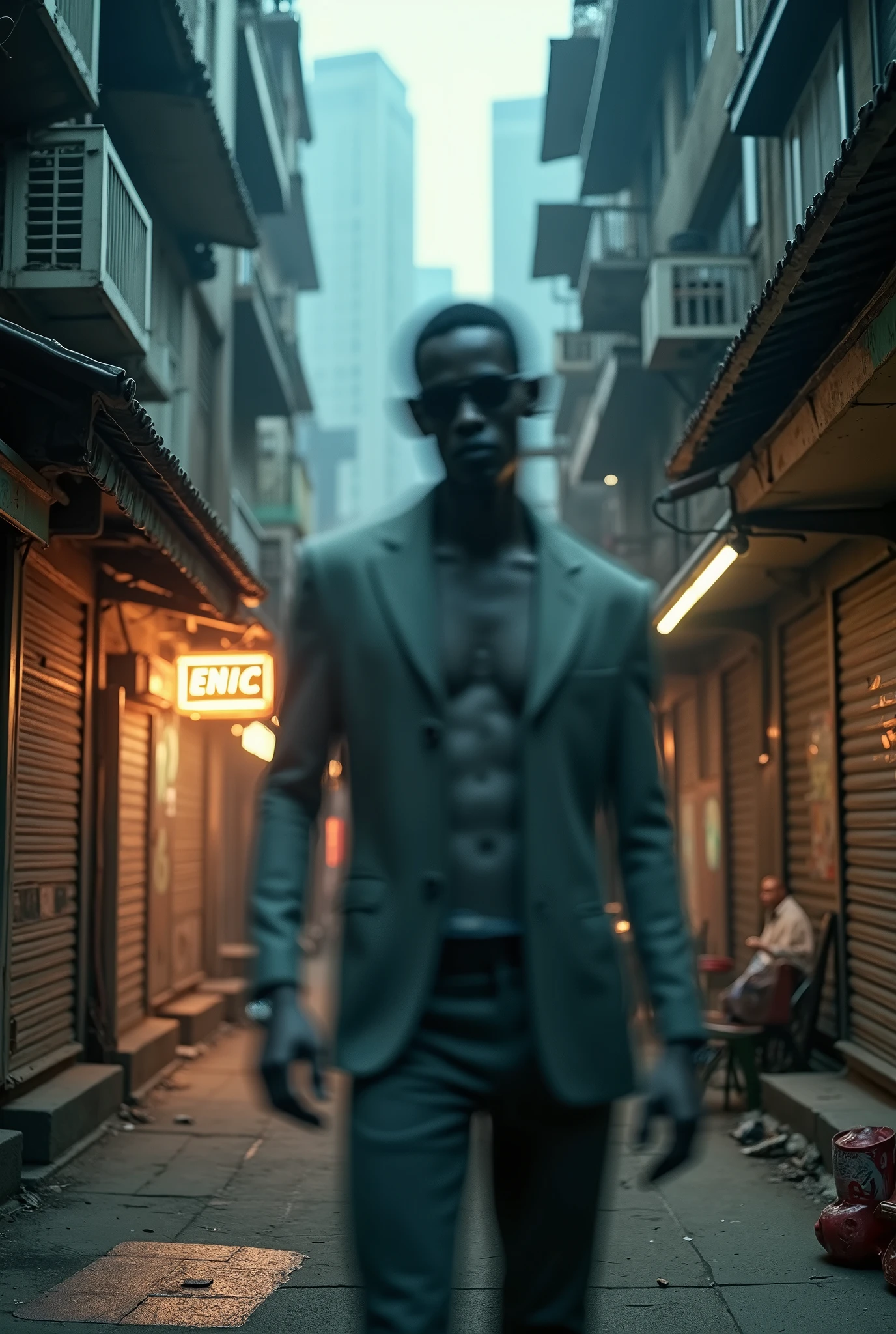 Tall dark-skinned man wearing a black mask because he has burns on his face