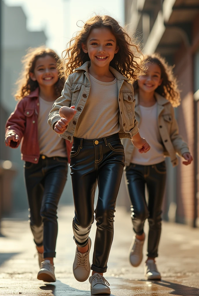 Beautiful girls wearing high-heeled leather boots around