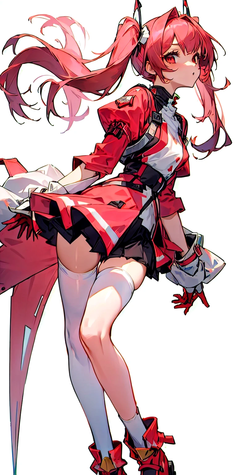 close-up of the face of an adult woman with a slim, full body and large breasts named SEPHAR, red eyes, rabbit ears, white skin with white paint stripes all over her body except for her face, wearing a black and red striped top, with a black mini skirt, black stockings, wearing high heel shoes black and wearing a bridal head covering with an abstract striped motif. A woman with an aura of authority and power, with a dark and bright red background. inspiration from fate grand order, anime style art, good and clear face structure, good and clear hand and foot structurecgstation pop --v 6