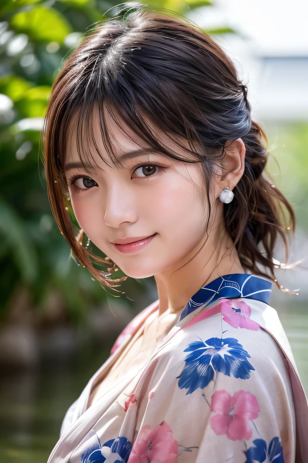 (Photorealsitic:1.4), (Top image quality:1.0), (超A high resolution:1.0), 8K, Raw photography, (​masterpiece:0.2), (pureerosface_v1:0.5)、(Best Quality Detail:1.2)、realisitic、8K UHD、hight resolution、(1girl in:1.2)、The ultra-detailed、High quality textures、intricate detailes、detaileds、Very detailed CG、High quality shadows、Detail Beautiful delicate face、Detail Beautiful delicate eyes、depth of fields、Ray traching,1girl in, japanaese girl, Cute,Natural face、 slender, Black kimono, Kimono with Japanese pattern,Floral scrunchie, Beautiful skin, Facing the front,Sit down, Sit upright and say thank you,Align your hands elegantly,Smile faintly The Land of Japan,Japanese garden,Luxury Japanese-style room, skyporn, Magic Hour, (Realistic:1.3), Finely detailed, quality, (masutepiece:1.2), (Photorealistic:1.2), (Best Quality), (Intricate details), Dramatic, Ray tracing, photograph, +Lola、off shoulders、A sexy　Gal　valley