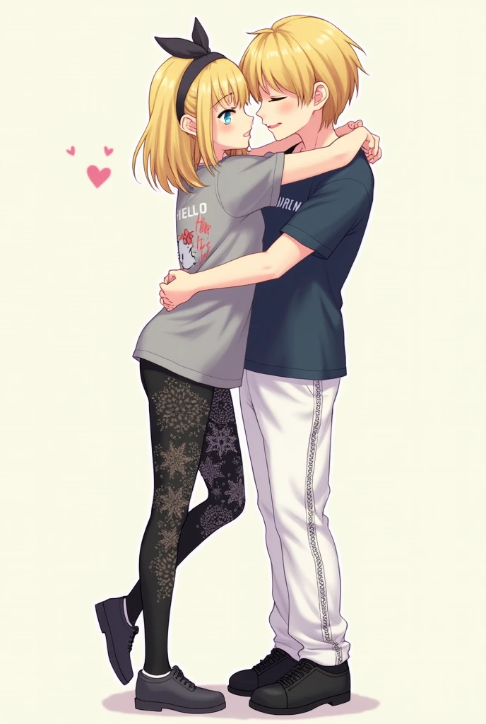 A very cute goth femboy boy with his strong blond masculine boyfriend, they are very much in love with each other, Image made with anime lines