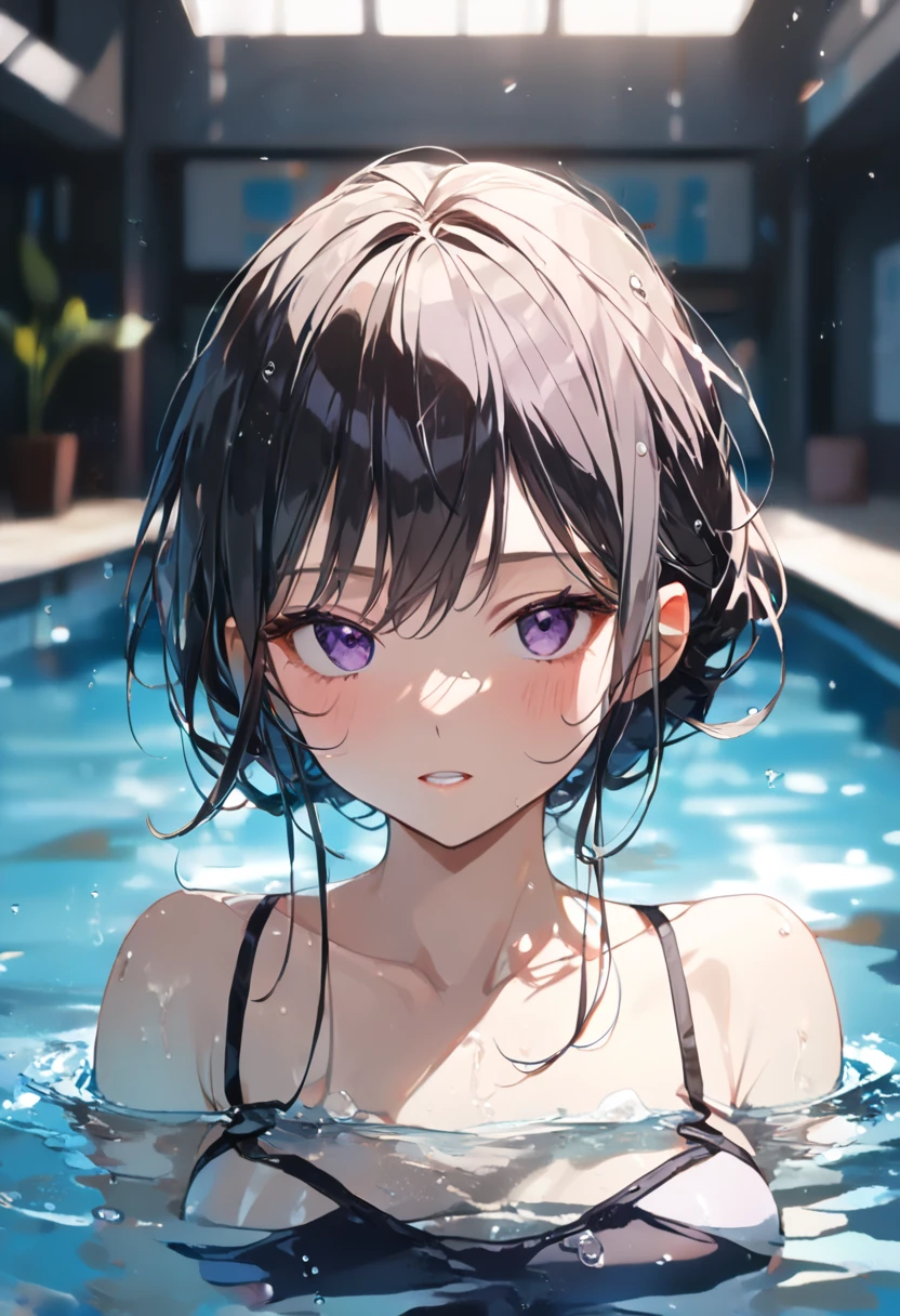 houjou kaori, long hair, rule 34, nude, anime girl in a pool with a sad look on her face, in the anime film,, still from tv anime, close up of lain iwakura, onsen