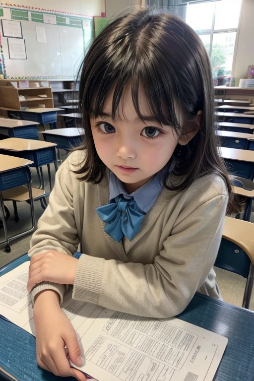 detailed face, A young teacher stands in front of a blackboard