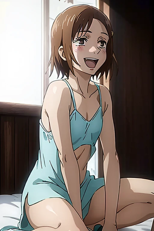 ((Best Quality)), ((masterpiece)), (be familiar with), Perfect Face, indoor, bedroom, Watching the audience,
One woman, Ieiri Glass,
Open Mouth, Ecstatic expression, blush, smile,
Small breasts, Flat Chest, , , child, Girl,
Short Hair, Short Hair,
Leg spread,