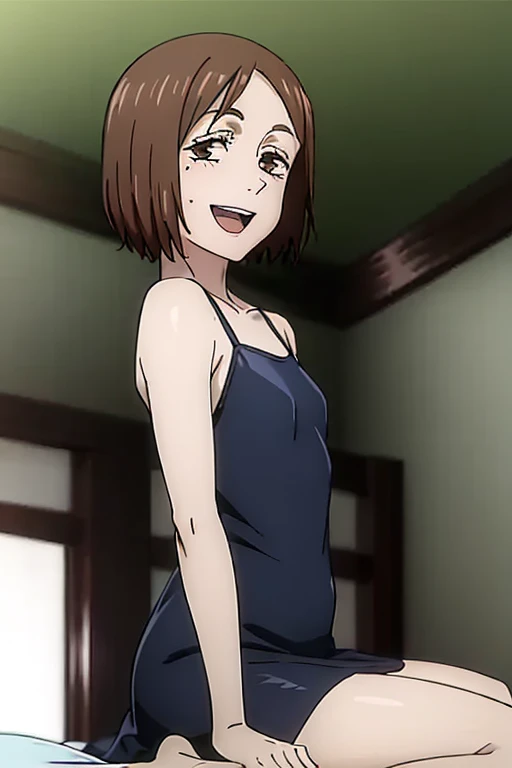 ((Best Quality)), ((masterpiece)), (be familiar with), Perfect Face, indoor, bedroom, Watching the audience,
One woman, Ieiri Glass,
Open Mouth, Ecstatic expression, blush, smile,
Small breasts, Flat Chest, , , child, Girl,
Short Hair, Short Hair,
Leg spread,