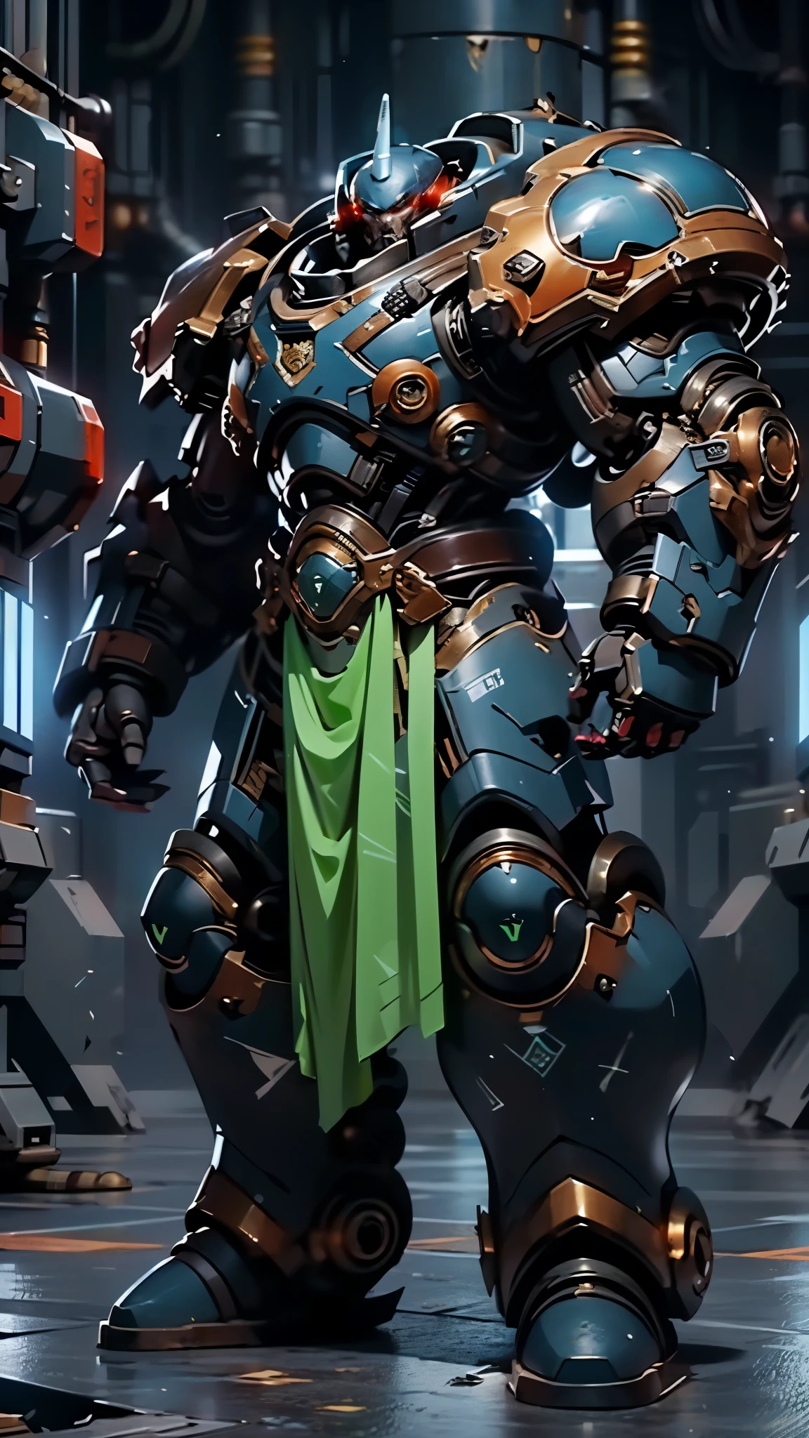 (masterpiece:1.5, best quality:1.5, extremely delicate:1.5), ((male:1.5)), a man wearing a full-face helmet, a biotech armored combat suit, green eyes, (a composite layered chest armor), fully enclosed shoulder guards, matching arm and leg guards, a belt of gemstone, (the color scheme is primarily Blue with White and Red accents), the design balances heavy with agility, a high-tech bio-mecha armor, (Armor Concept Inspired by Space Marines, stand of a futuristic sci-fi city), this character embodies a finely crafted Space Marines in anime style, exquisite and mature manga art style, (element, plasma, energy, the armor glows), metallic, high definition, highres, ultra-detailed, ultra-fine painting, professional, perfect body proportions, golden ratio, anatomically correct, symmetrical face, extremely detailed eyes and face, high quality eyes, creativity, RAW photo, UHD, 32k, Natural light, cinematic lighting, masterpiece-anatomy-perfect