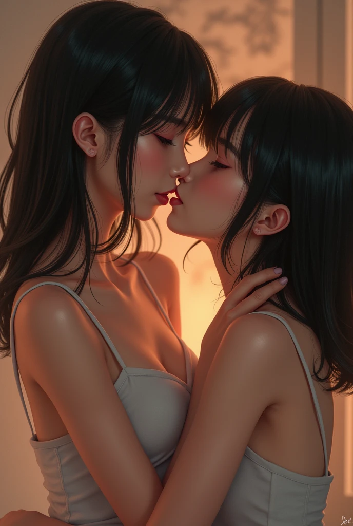 two kiss、Depth of bounds written, detailed eye, ((CG illustration)), ((face focus)), ((masterpiece)), ((8K)), ((super detailed)), ((Super high quality)), ((cinematic)), ((Photoreal)), ((close up shot)), (solo), (cool girl), very long hair, straight hair, (((thin body))), Glossy skin, ((look away)), (Beautiful goth girl with high cheeks and legs), Gothic makeup, clear eyes, lipstick, dark eye shadow, ((No bra)), choker, earrings, provoke, night, ((full moon)), ((Functional)), Lonely, Visual kei, ((pastel colour)), Unwound clothes, forget, kiss, White Knight, dark, silence