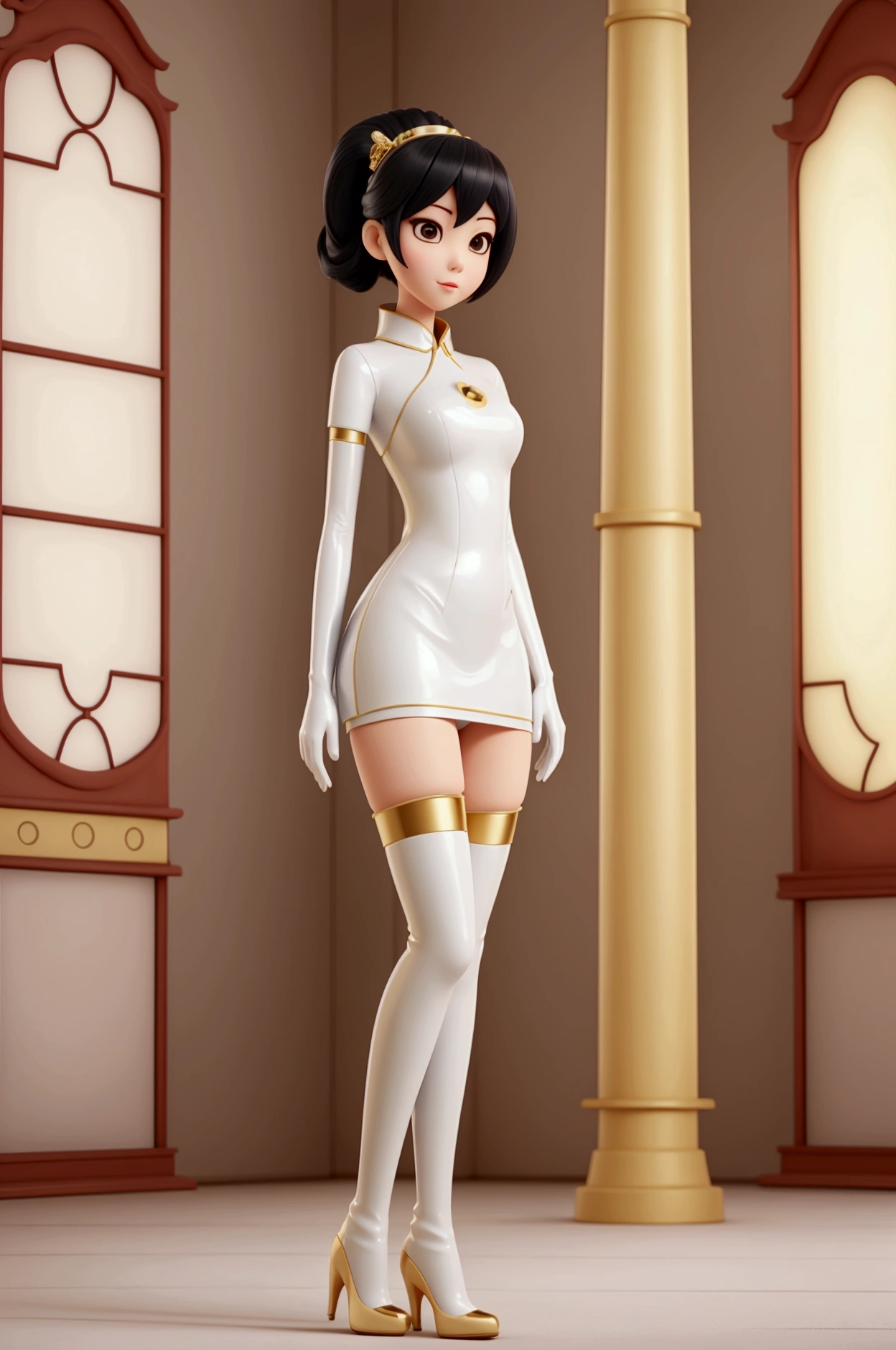 1 personの,alone,living room,original,Blonde ,Green Eyes,Silver Bodysuit,hero bodysuit,Metallic clothing,Very detailed,Sharp focus,beautiful,(Highest quality) ,score_9, score_8_superior, score_7_superior,sauce_anime,evaluation_Safety,(((Retro art style)), Fashion brand collection, Very detailed, beautiful, masterpiece, Highest quality, Geometric style, Abstract Beauty,1 person, (Full Body Shot, Standing pose:1.3), Dynamic pose, Approaching perfection, Digital Painting, Art Station, (Concept Art:1.3), figure, white and blachair colors, Geometric pattern, Abstract Form, Complex, Surreal, break latex, Shiny, liquid, Rubber, break (turtlenechair:1.2), (blachair theme:1.2), (blachair maximum A-line shairirt:1.2), (patchworhair of lace and leather:1.2), (Complex三角形のシルエット:1.2),(Brown Hair, Green Eyes:1.4),hair,Twilight,Realistic,Cinematic