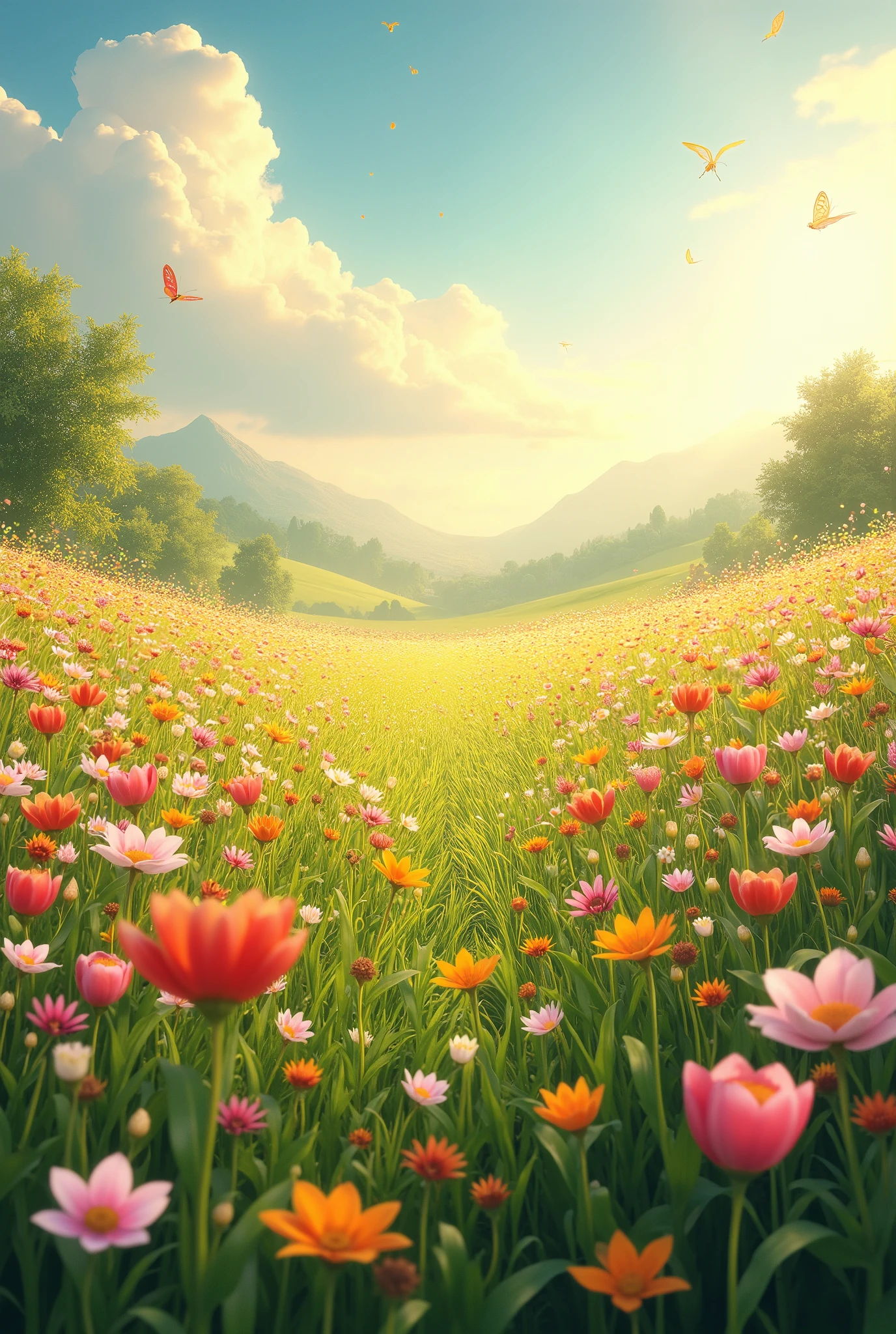 Animated Field of tulip flowers and greenery 