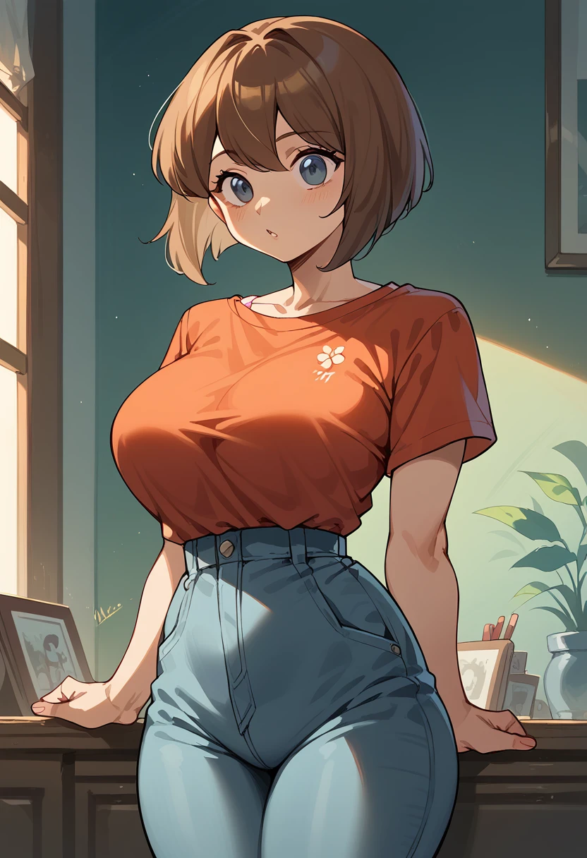 May, big breasts, short hair, room 