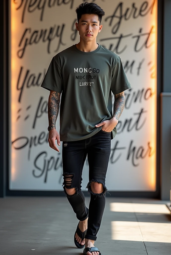 a man wearing a hat, a picture of Dino, wearing a black shirt, a picture of Dino, short white pants, black hair
