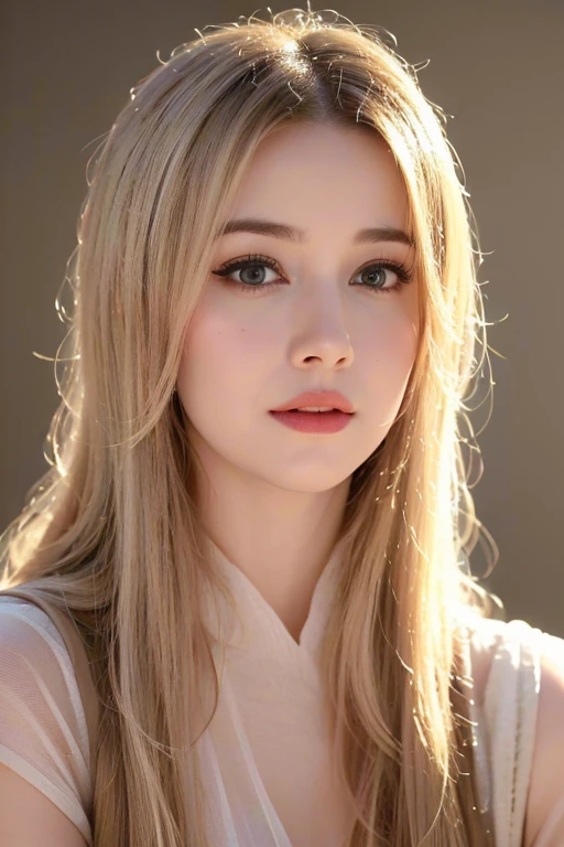 A beautiful blonde adult woman with a soft face, perfect brown eyes, detailed face, long eyelashes, wearing modest clothes, elegant silk flower background, cinematic photorealistic lighting, dramatic night scene, (best quality,4k,8k,highres,masterpiece:1.2),ultra-detailed,(realistic,photorealistic,photo-realistic:1.37),cinematic,dramatic,moody,warm light