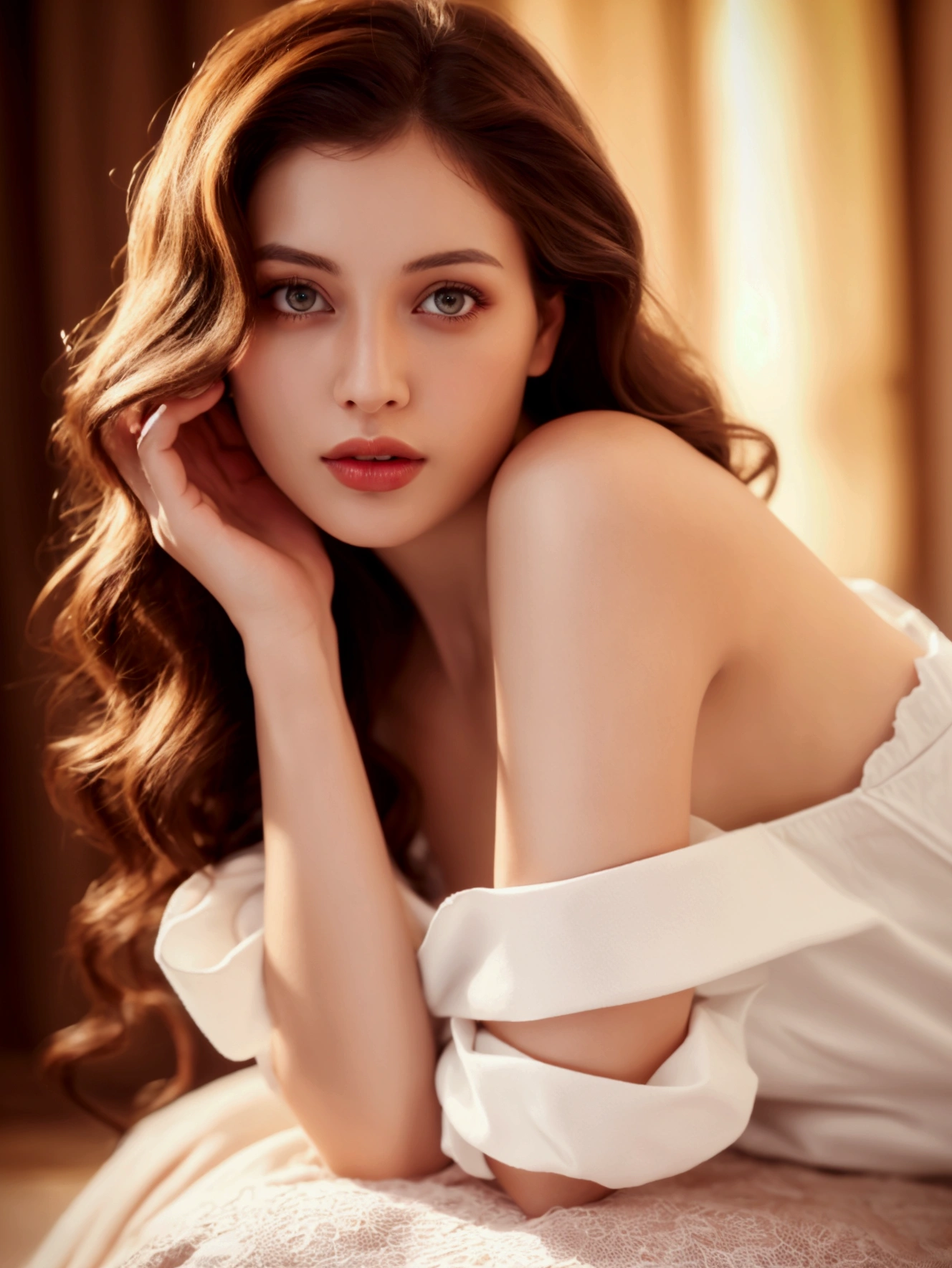 ((Top Quality, 8k, Masterpiece: 1.3)), Beauty, 1 Girl, Big: 1.3, Slender Abs: 1.1, Dark Brown Hair, (Lying in Bed, Open Legs: 1.2), Ultra Detailed Face, Highly Detailed Lips, Detailed Eyes, Double Eyelids, Bra Red