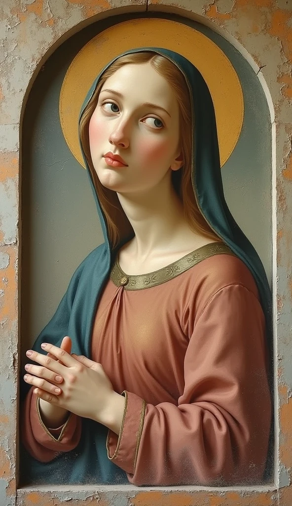 (((Blessed Virgin Mary. 19 years old))) (((IMAGEN VINTAGE RETRO))) ((( Con una cara seria y piadosa. Con una mirada dulce y tierna))) (obra maestra, calidad superior, mejor calidad, arte oficial, beautiful and aesthetic: 1.2), (1girl), extremadamente detallado, (Arte fractal: 1.3), colorido, highest detailed, Cara perfecta, parte superior del cuerpo, HDR, (orando: 1.3), (golden lines of white coat: 1.2), galaxia, (rayas de luz), eye-catching visuals, (dynamic stripes, senderos luminosos: 1.2), colores vibrantes,