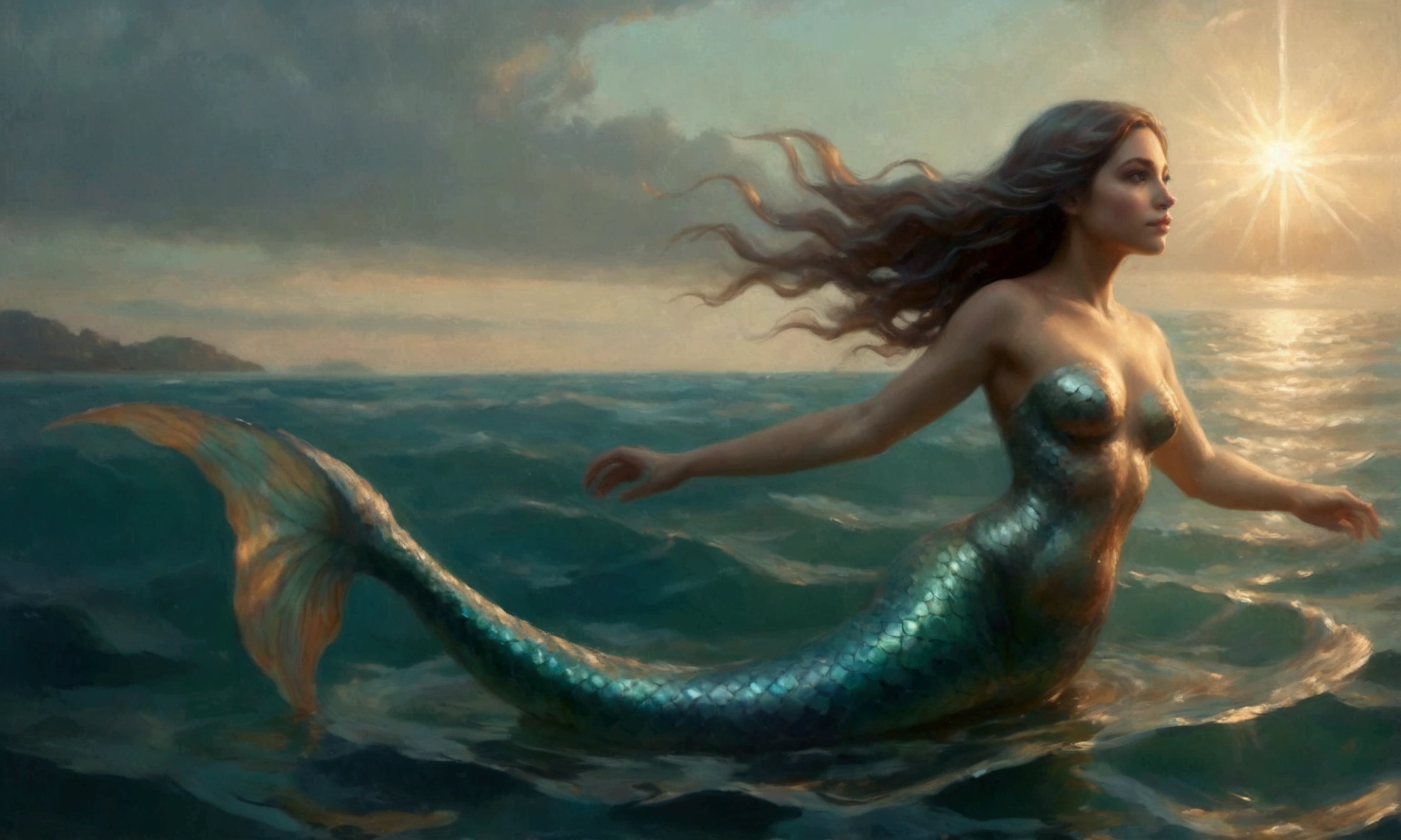 Thirty-meter mermaid sitting on a rock is caught by her boyfriend 