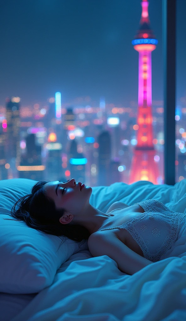 (8k、RAW Photography、Top image quality、A masterpice:1.2)、(Realstic、photoreallistic:1.37)、(1girl in)、japanes、26years old、femal、by night、room with、cityscape visible from window、photon maping、Radio City、Whole human body、((Angle from behind))、detailed faces、detailed lips、detailed eye、More skin、双眼皮、dark brown hair、(giant breast:1.5)、(Red lace underwear)、neckless、(pubic shape is clearly visible)、pubes、Perfect body、body soaking wet、 glowy skin、(all on fours)、(Open your crotch)、sexy facial expression