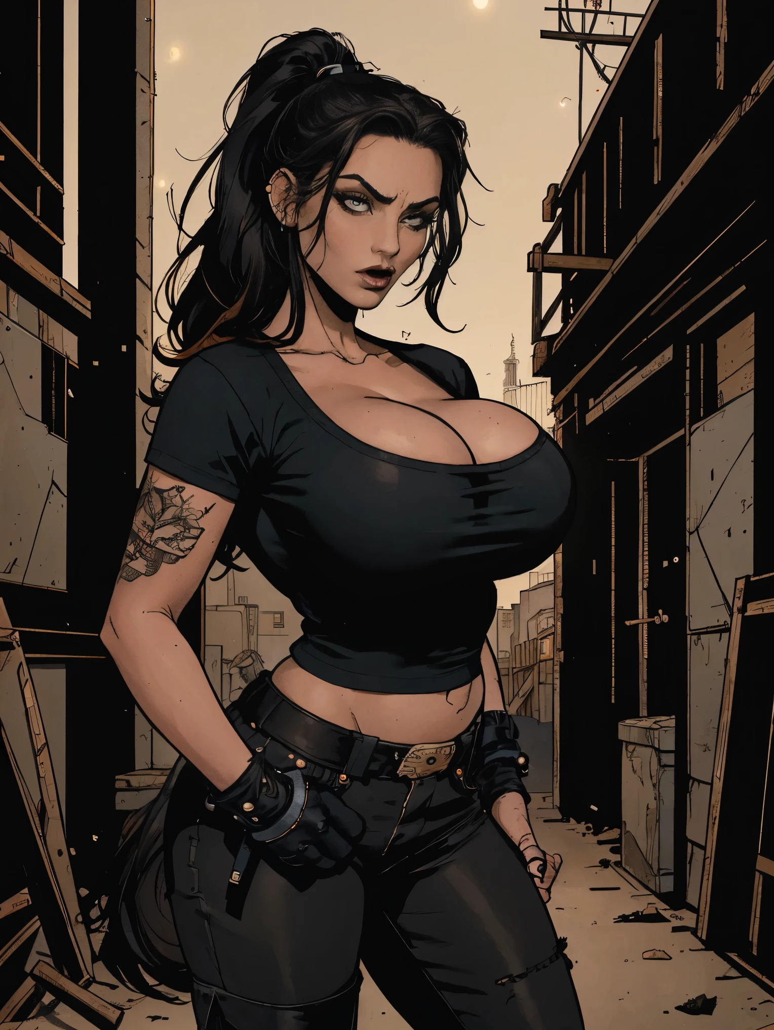 un primer plano de una mujer con una chaqueta de cuero y pantalones negros, retrato de tifa lockhart, tifa lockhart, tifa, seductive retrato de tifa lockhart, retrato de tifa lockhart, tifa lockheart, glamorosa tifa lockheart, Anime rudo 8K, tifa lockhart con el pelo blanco, high resolution commission, por Yang J., extremely detailed artistic germ