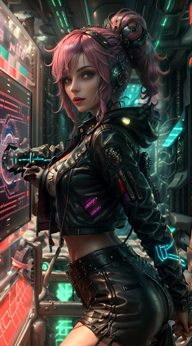 ((best quality)), ((masterpiece)), (detailed),
Futuristic hacker, (Navigating cyberspace: 1.3), (Uncovering classified secrets: 1.2), (Fighting against oppressive regimes: 1.2), vibrant pink hair, leather jacket adorned with neon circuitry, glowing blue cybernetic implants.