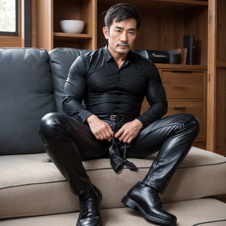 50yearsold,Hidetoshi Nakata ,(Kogoro Mouri 1.3),Naked upper body,Tong,Bulge,office room,two guys,Kneeling,black long socks,Thin,musculature,lbeard,fortitude,artwork of a,tmasterpiece,k hd,Wear leggings on the lower body
