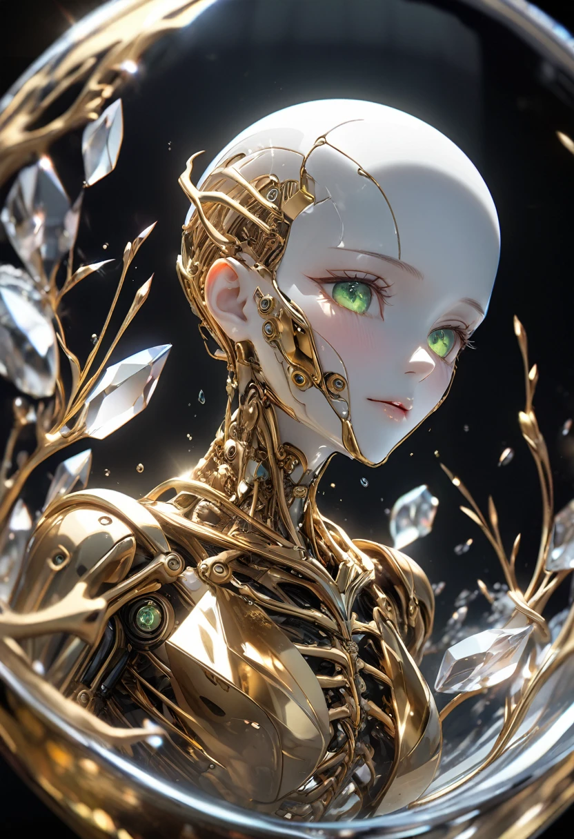 highest quality, masterpiece, High resolution, (Exquisite body: 1.5), Gorgeous face, (metal skin: 1.3), Intricate details, High resolution, wallpaper, whole body,
whole bodyショット, 1 Girl, Transparent robot body, Naked skeleton, tied to a transparent tube, (((((Gold and silver body parts)))), Pretty, beautiful, perfect face, Big eyes, Silver floating hair, Natural pose,
16k, High resolution, High Resolution, Depth Field, (Film Grain: 1.1), Book, Golden Hour, (Lens flare), Vignette, rainbow, (Color Grading: 1.5)