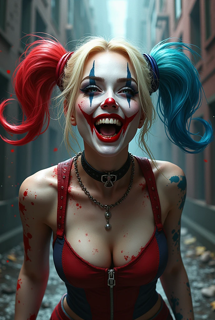 Make a very beautiful clown woman with her legs wide open and she putting her finger inside her pussy and she squeezing in pain