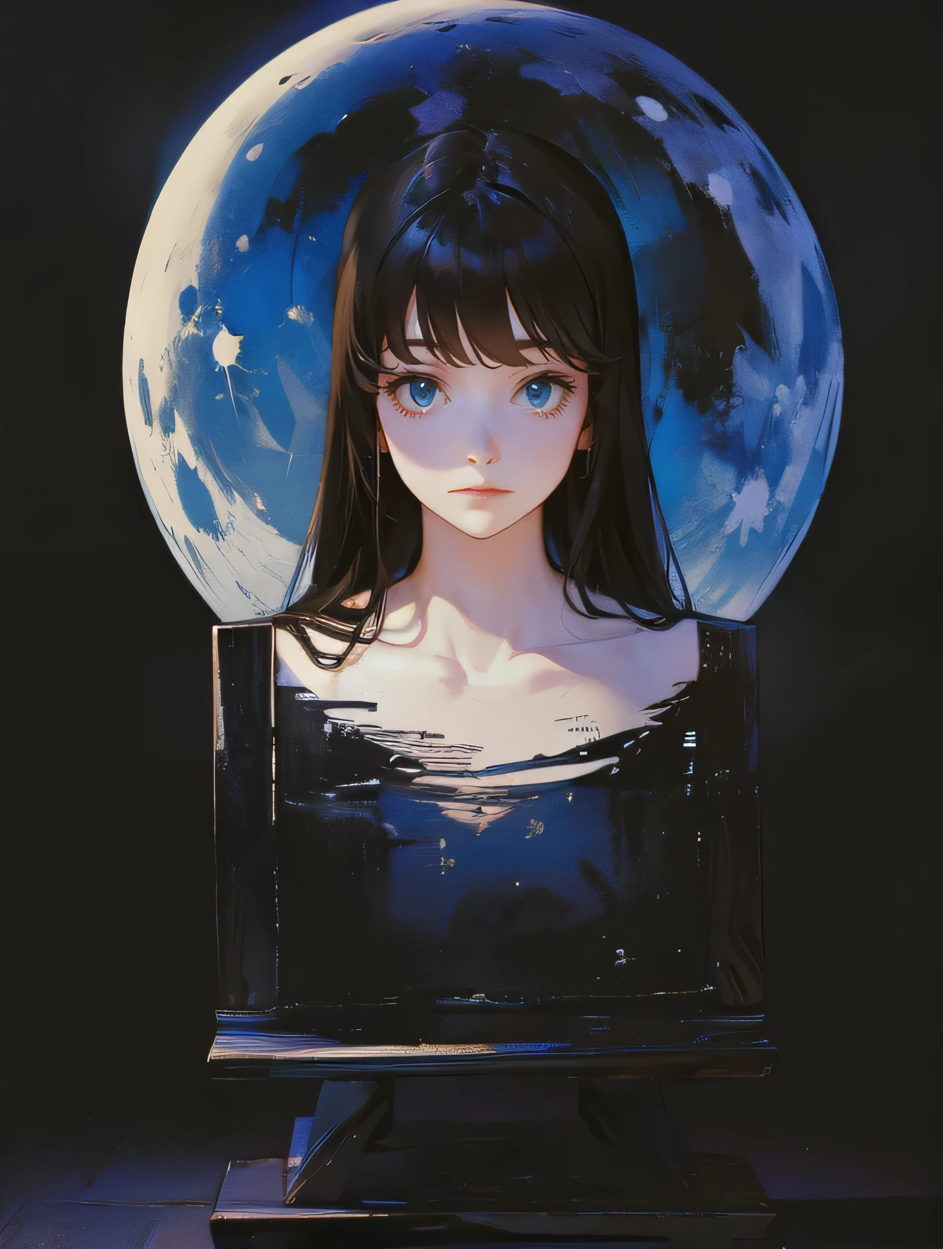 detailed eyes, detailed face, large moon in background, centered 