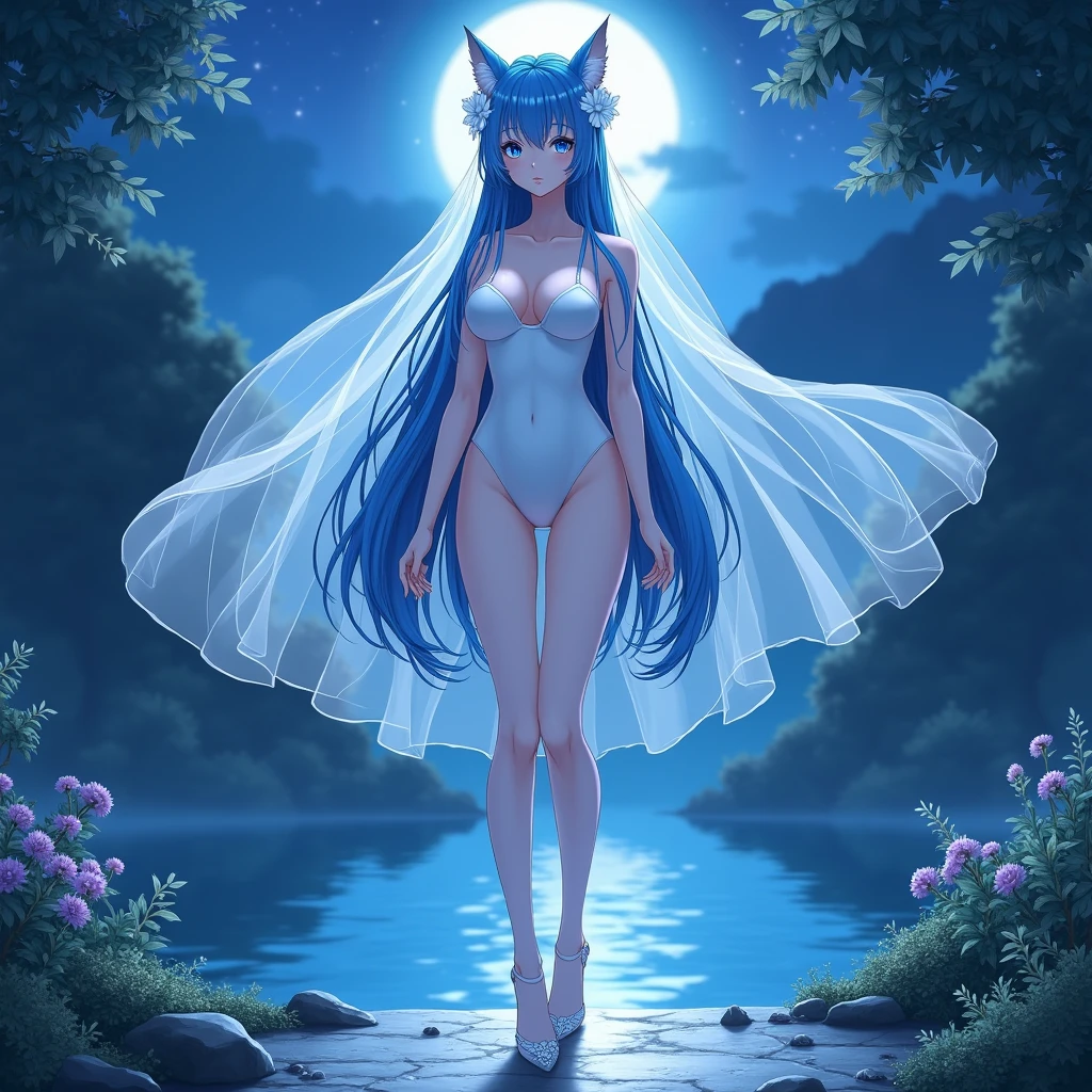 nsfw, naked girl, blue hair, blue eyes, 8k, nipples, nature