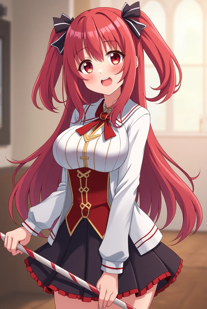 Masterpiece, rias gremory, best quality, 1girl, long hair, (((sexy))), (((realistic))), (((Curvilinear))), eyes bells, crimson red hair, straight hair, wavy hair, beautiful eyes, beautiful detailed shine, very bright, (((foxy girl))),(((Japanese school clothes)))), (skirt), (((uniform blouse))