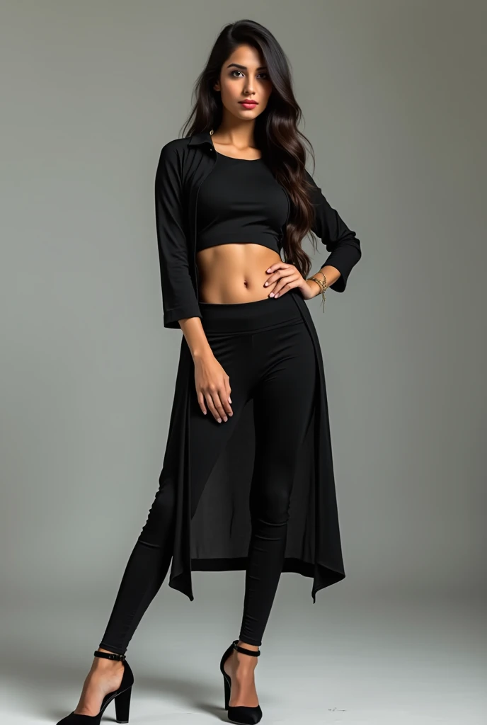 Real, Niqab girl, crop top und leggings, pink high heels, sexy pose, long fingernails, see-through clothing, pink clothes