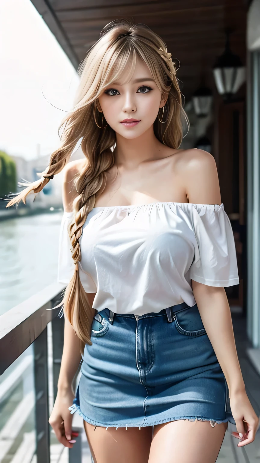 22 year old white female、Hair color is brunette、blue eyes、long hair、The ends of the hair are wavy、setting hair、accessories on wrist、wearing a necklace、has earrings、skin is smooth、Slender but muscular body、smile、wearing a tie front shirt、wearing skinny jeans、smile、I&#39;m wearing short boots、Thumbs up