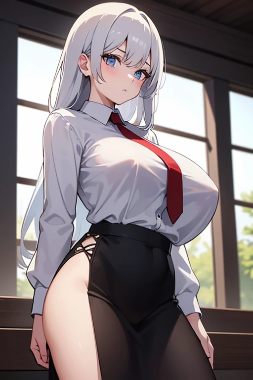 1 girl with perfect body with perfect hips of 1 meter with 75 cm tall dressed in a white shirt with black buttons and a short black skirt with white skin and red hair with big breasts and big ass 