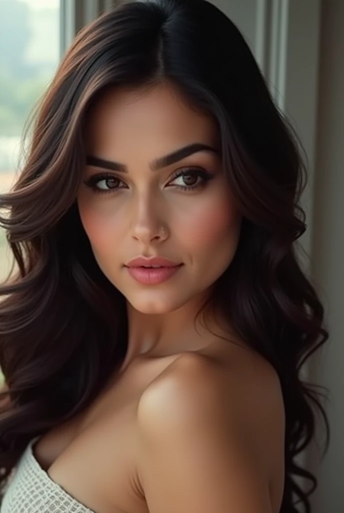 Beautiful brunette woman sexy deitada
